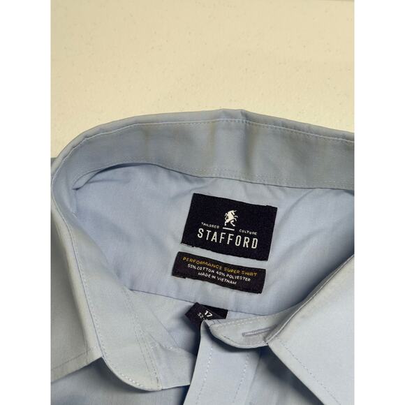 Stafford Shirt Mens 17 Blue Regular Fit Button Up Long Sleeve‎ Dress Performance - Picture 6 of 10